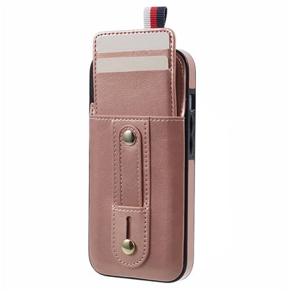For iPhone 13 6.1 inch Case Retro PU Leather+TPU Kickstand Phone Cover with Card Slots