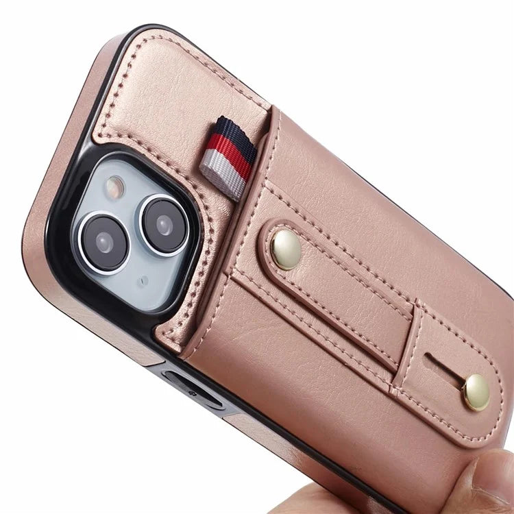For iPhone 13 6.1 inch Case Retro PU Leather+TPU Kickstand Phone Cover with Card Slots