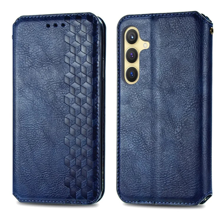 For Samsung Galaxy S24+ Cell Phone Case Imprint Rhombus Pattern Wallet Stand Cover