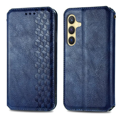 For Samsung Galaxy S24+ Cell Phone Case Imprint Rhombus Pattern Wallet Stand Cover