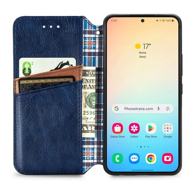 For Samsung Galaxy S24+ Cell Phone Case Imprint Rhombus Pattern Wallet Stand Cover