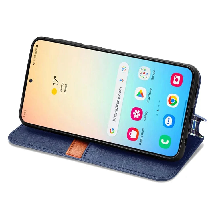 For Samsung Galaxy S24+ Cell Phone Case Imprint Rhombus Pattern Wallet Stand Cover