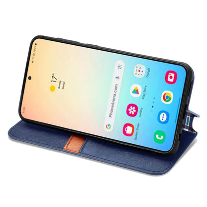 For Samsung Galaxy S24+ Cell Phone Case Imprint Rhombus Pattern Wallet Stand Cover