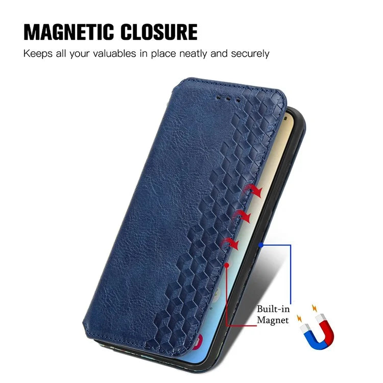 For Samsung Galaxy S24+ Cell Phone Case Imprint Rhombus Pattern Wallet Stand Cover