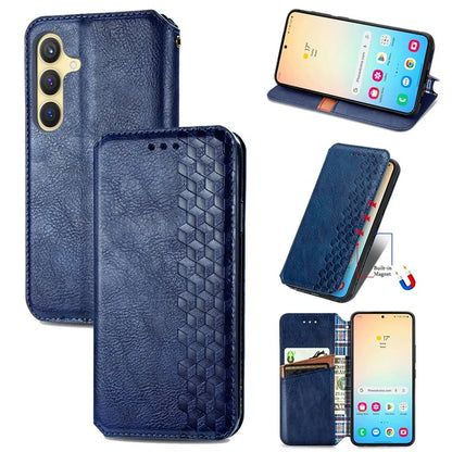 For Samsung Galaxy S24+ Cell Phone Case Imprint Rhombus Pattern Wallet Stand Cover