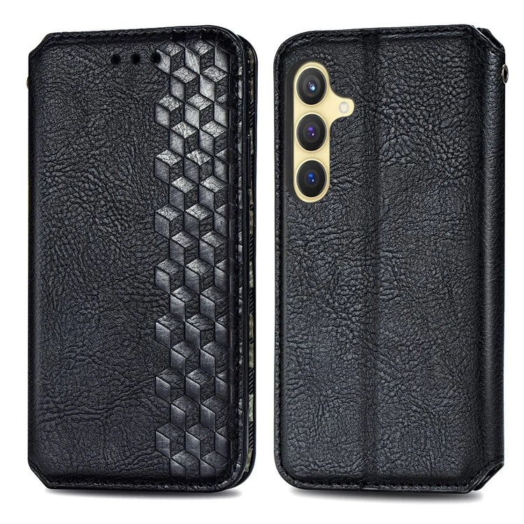For Samsung Galaxy S24+ Cell Phone Case Imprint Rhombus Pattern Wallet Stand Cover