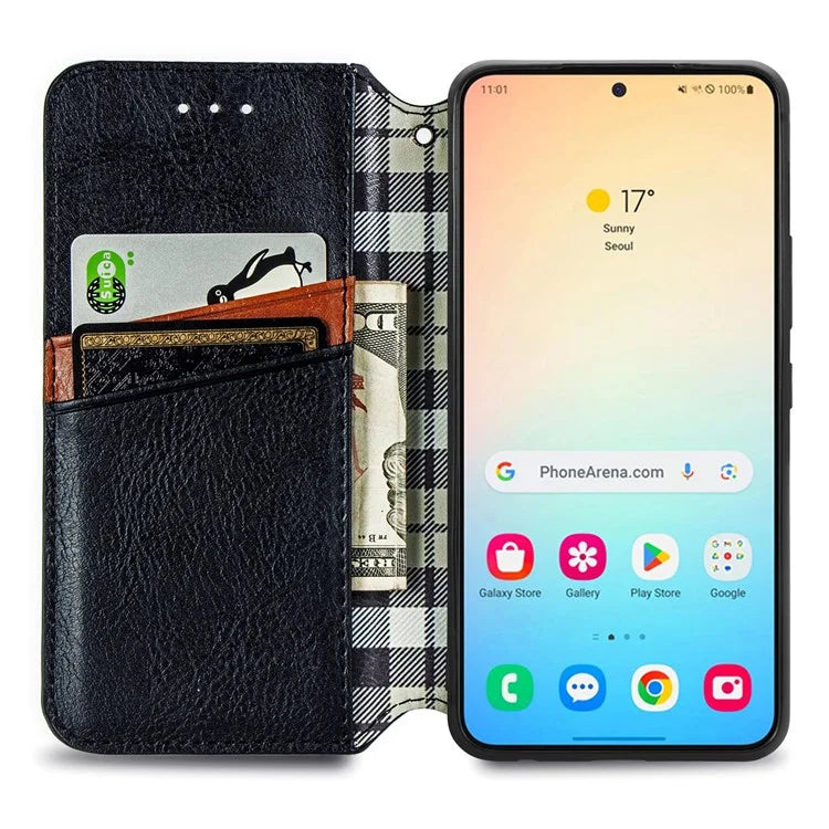 For Samsung Galaxy S24+ Cell Phone Case Imprint Rhombus Pattern Wallet Stand Cover