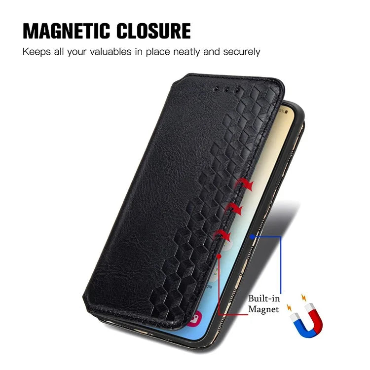 For Samsung Galaxy S24+ Cell Phone Case Imprint Rhombus Pattern Wallet Stand Cover
