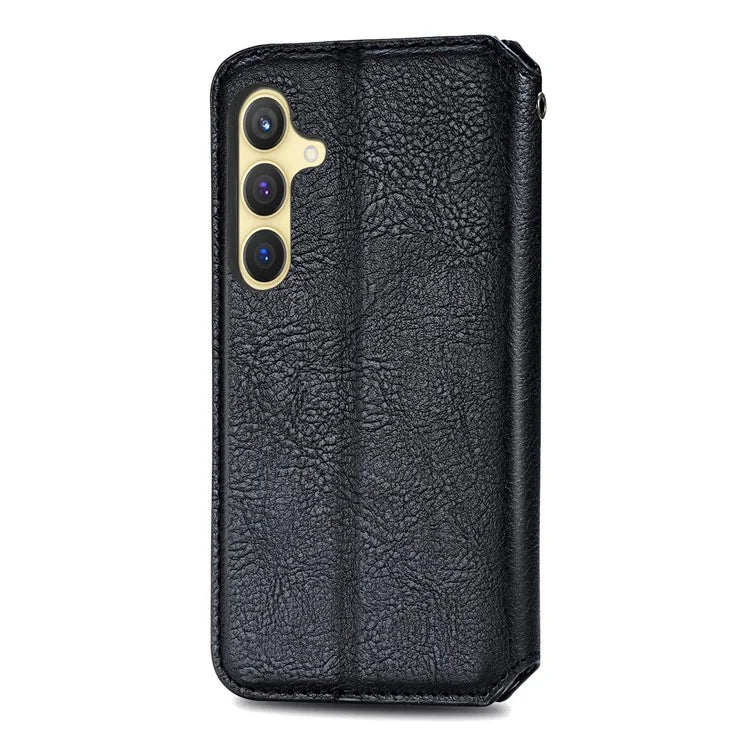 For Samsung Galaxy S24+ Cell Phone Case Imprint Rhombus Pattern Wallet Stand Cover