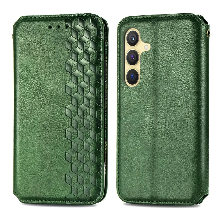 For Samsung Galaxy S24+ Cell Phone Case Imprint Rhombus Pattern Wallet Stand Cover