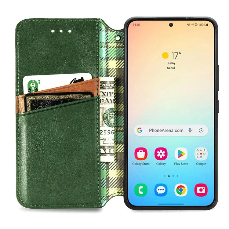 For Samsung Galaxy S24+ Cell Phone Case Imprint Rhombus Pattern Wallet Stand Cover