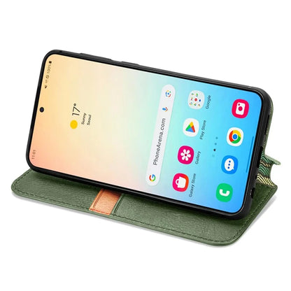 For Samsung Galaxy S24+ Cell Phone Case Imprint Rhombus Pattern Wallet Stand Cover