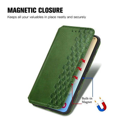 For Samsung Galaxy S24+ Cell Phone Case Imprint Rhombus Pattern Wallet Stand Cover