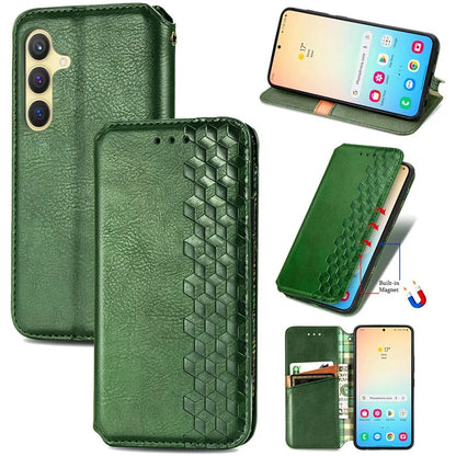 For Samsung Galaxy S24+ Cell Phone Case Imprint Rhombus Pattern Wallet Stand Cover