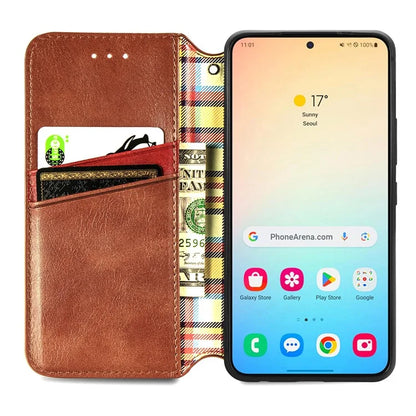 For Samsung Galaxy S24+ Cell Phone Case Imprint Rhombus Pattern Wallet Stand Cover