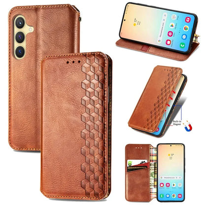 For Samsung Galaxy S24+ Cell Phone Case Imprint Rhombus Pattern Wallet Stand Cover