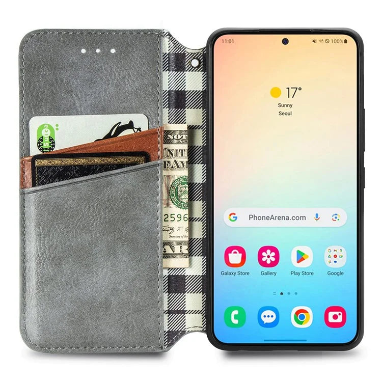 For Samsung Galaxy S24+ Cell Phone Case Imprint Rhombus Pattern Wallet Stand Cover