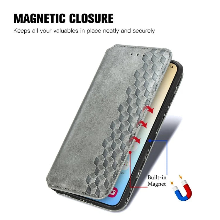 For Samsung Galaxy S24+ Cell Phone Case Imprint Rhombus Pattern Wallet Stand Cover