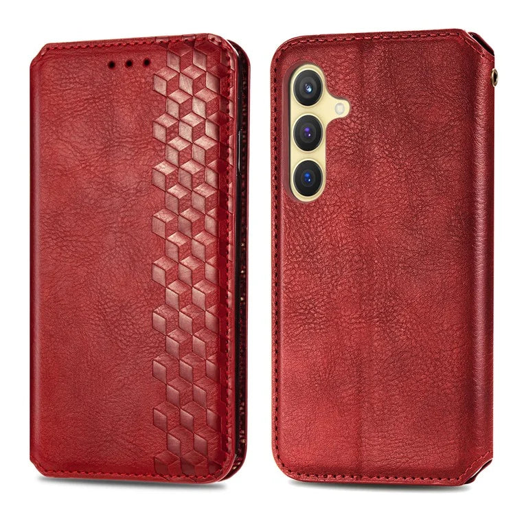 For Samsung Galaxy S24+ Cell Phone Case Imprint Rhombus Pattern Wallet Stand Cover