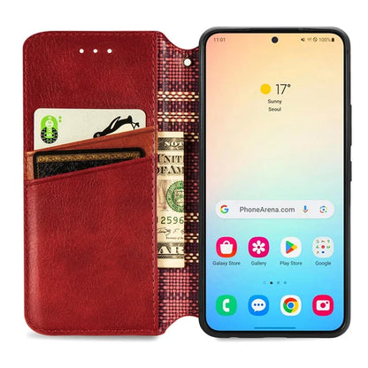 For Samsung Galaxy S24+ Cell Phone Case Imprint Rhombus Pattern Wallet Stand Cover