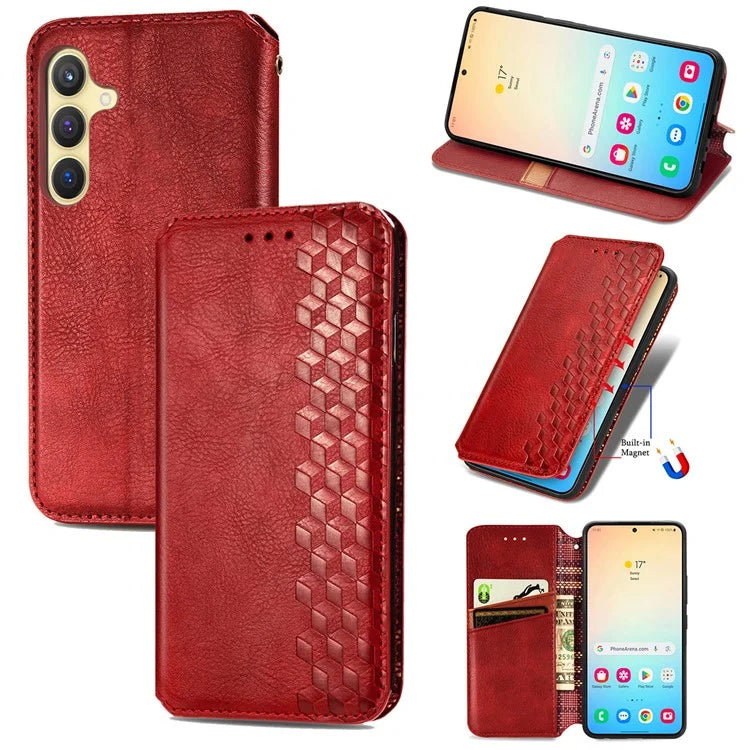 For Samsung Galaxy S24+ Cell Phone Case Imprint Rhombus Pattern Wallet Stand Cover