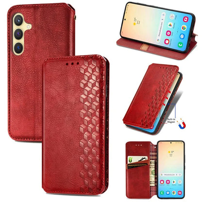 For Samsung Galaxy S24+ Cell Phone Case Imprint Rhombus Pattern Wallet Stand Cover