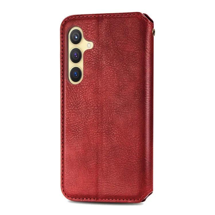 For Samsung Galaxy S24+ Cell Phone Case Imprint Rhombus Pattern Wallet Stand Cover