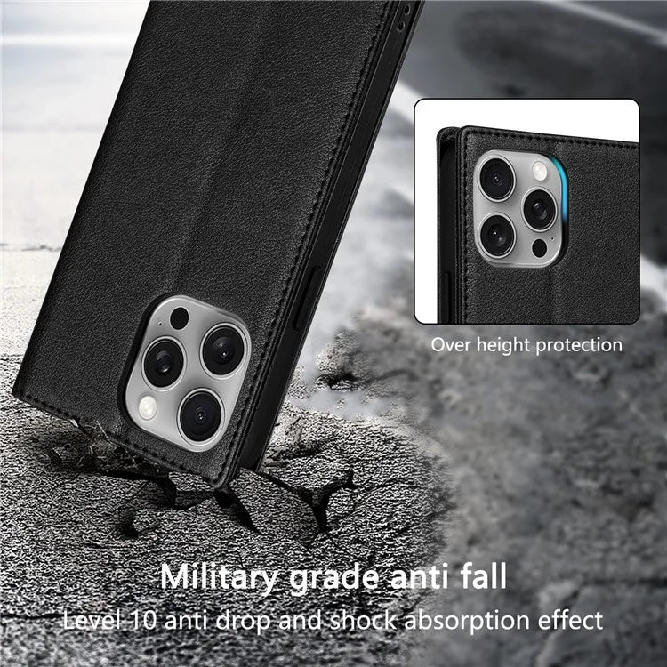 BKS-001 For iPhone 15 Pro Case PU Leather Smart Phone Cover with Card Holder