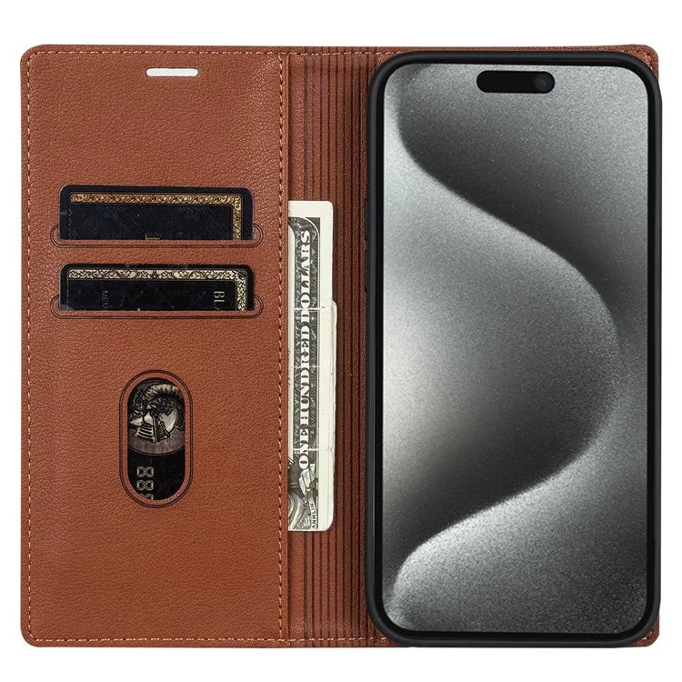 BKS-001 For iPhone 15 Pro Case PU Leather Smart Phone Cover with Card Holder