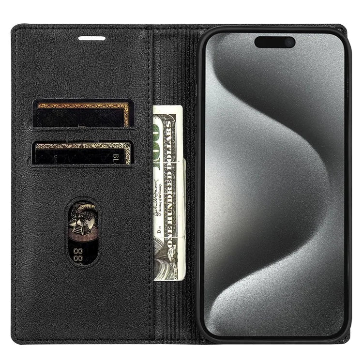 BKS-001 For iPhone 15 Plus PU Leather Case Stand Card Holder Phone Cover