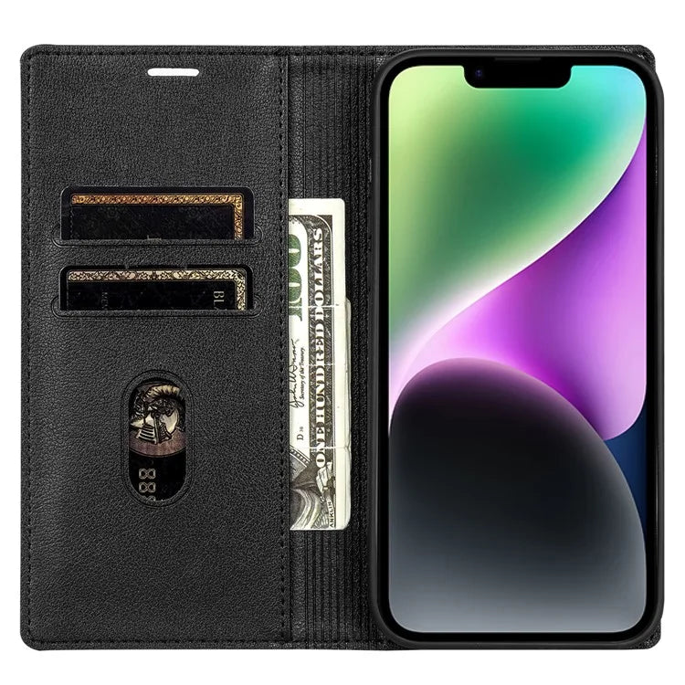 BKS-001 For iPhone 14 Magnetic Case Anti-drop PU Leather Stand Card Holder Cover