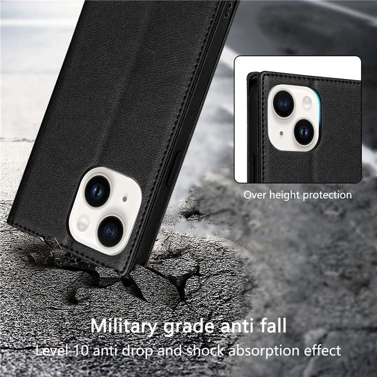 BKS-001 For iPhone 14 Magnetic Case Anti-drop PU Leather Stand Card Holder Cover