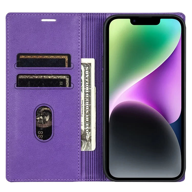 BKS-001 For iPhone 14 Magnetic Case Anti-drop PU Leather Stand Card Holder Cover