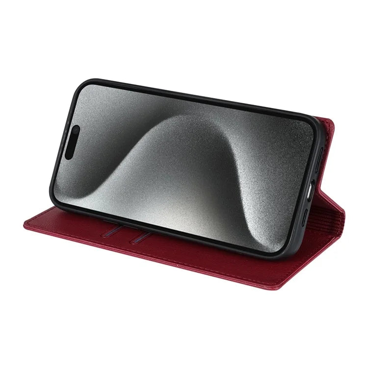 BKS-001 For iPhone 15 Magnetic Case Leather Stand Card Slot Phone Protective Cover