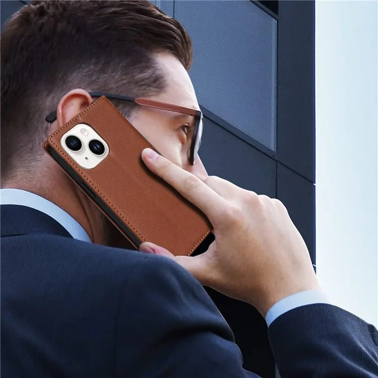BKS-001 For iPhone 13 6.1 inch Case Leather Stand Card Slot Phone Cover with Magnetic Closure