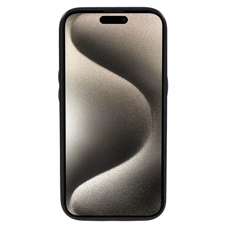 For iPhone 15 Case Shockproof PU Leather Coated TPU Kickstand Mobile Phone Cover