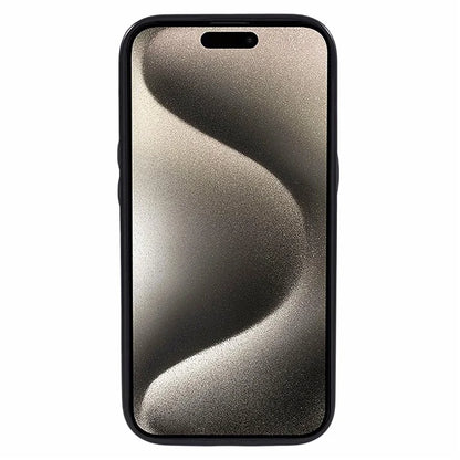 For iPhone 15 Case Shockproof PU Leather Coated TPU Kickstand Mobile Phone Cover