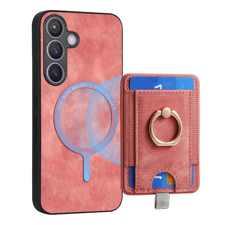 D7 For Samsung Galaxy S24 Kickstand Case Detachable Magnetic Card Holder Phone Cover