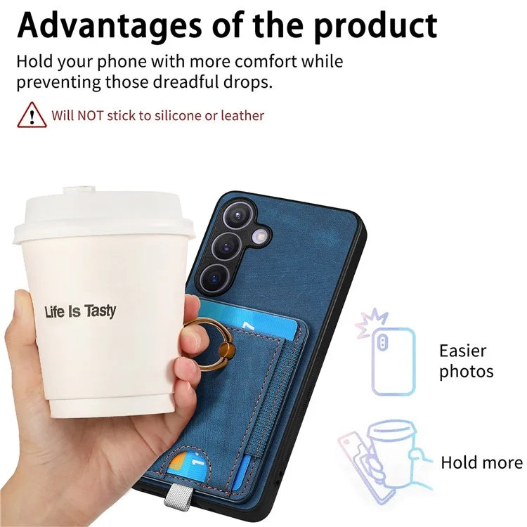 D7 For Samsung Galaxy S24 Kickstand Case Detachable Magnetic Card Holder Phone Cover