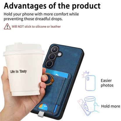 D7 For Samsung Galaxy S24 Kickstand Case Detachable Magnetic Card Holder Phone Cover