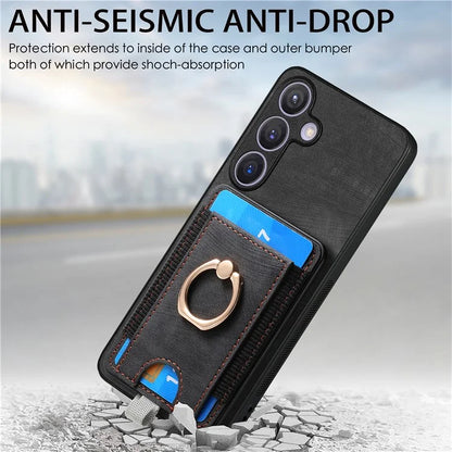 D7 For Samsung Galaxy S24 Kickstand Case Detachable Magnetic Card Holder Phone Cover