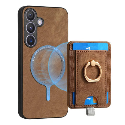 D7 For Samsung Galaxy S24 Kickstand Case Detachable Magnetic Card Holder Phone Cover