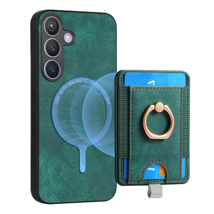 D7 For Samsung Galaxy S24 Kickstand Case Detachable Magnetic Card Holder Phone Cover
