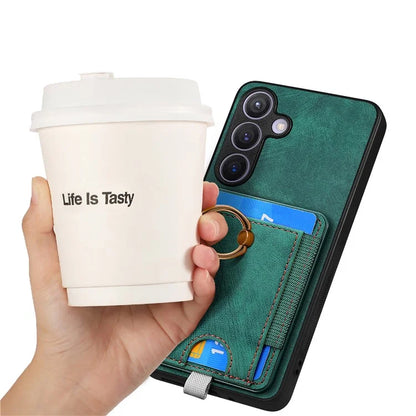 D7 For Samsung Galaxy S24 Kickstand Case Detachable Magnetic Card Holder Phone Cover