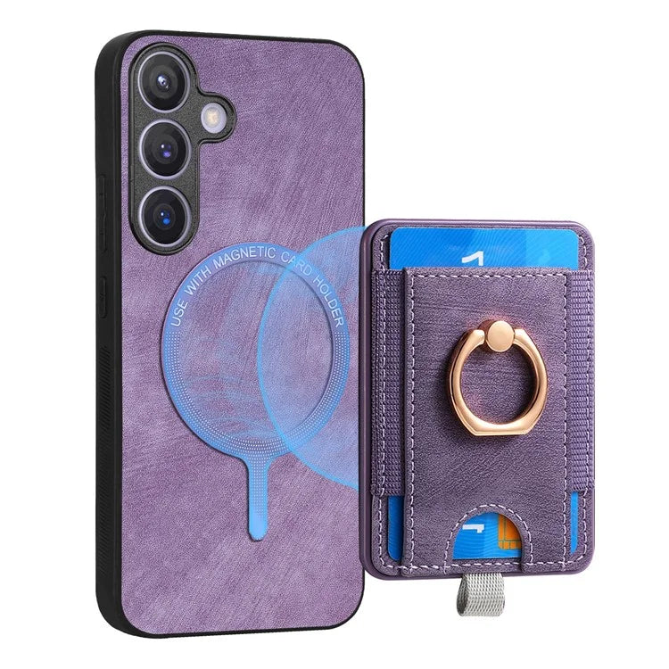 D7 For Samsung Galaxy S24 Kickstand Case Detachable Magnetic Card Holder Phone Cover