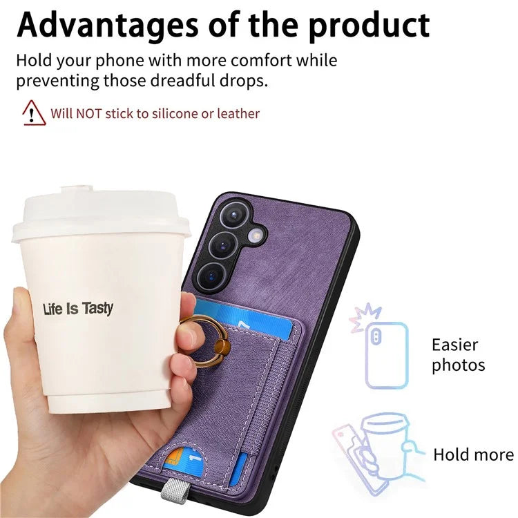D7 For Samsung Galaxy S24 Kickstand Case Detachable Magnetic Card Holder Phone Cover