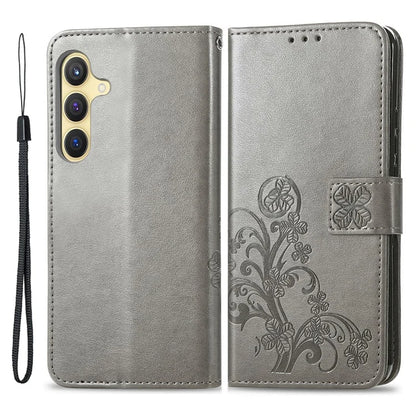 For Samsung Galaxy S24 Case Four-leaf Clover Pattern Leather Phone Cover Wallet
