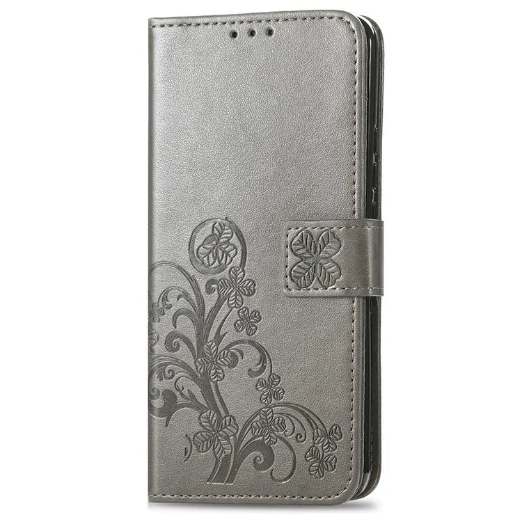 For Samsung Galaxy S24 Case Four-leaf Clover Pattern Leather Phone Cover Wallet
