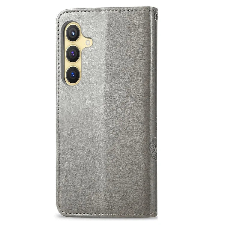 For Samsung Galaxy S24 Case Four-leaf Clover Pattern Leather Phone Cover Wallet
