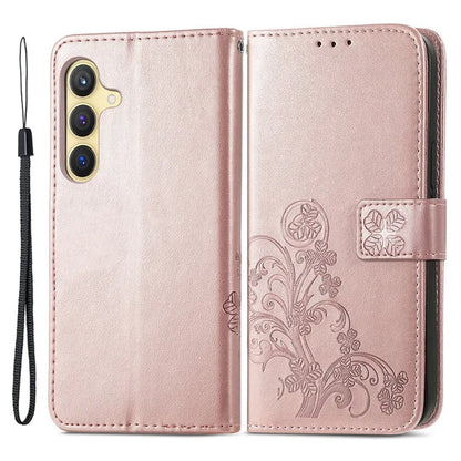 For Samsung Galaxy S24 Case Four-leaf Clover Pattern Leather Phone Cover Wallet